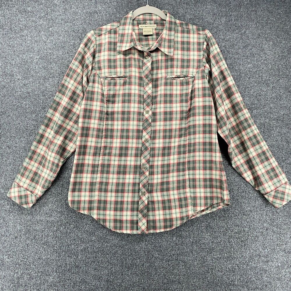 Exofficio Shirt Womens S Plaid Button Up Ranch Peasant‎ Prairie Western Cottage